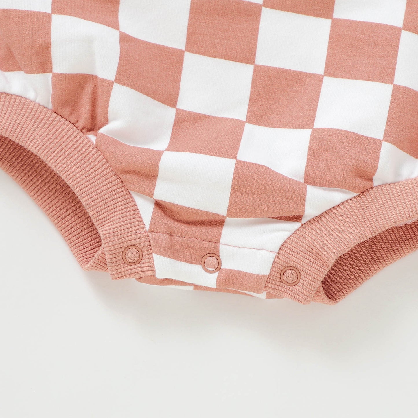 Checkered Sweatshirt Romper - Rose