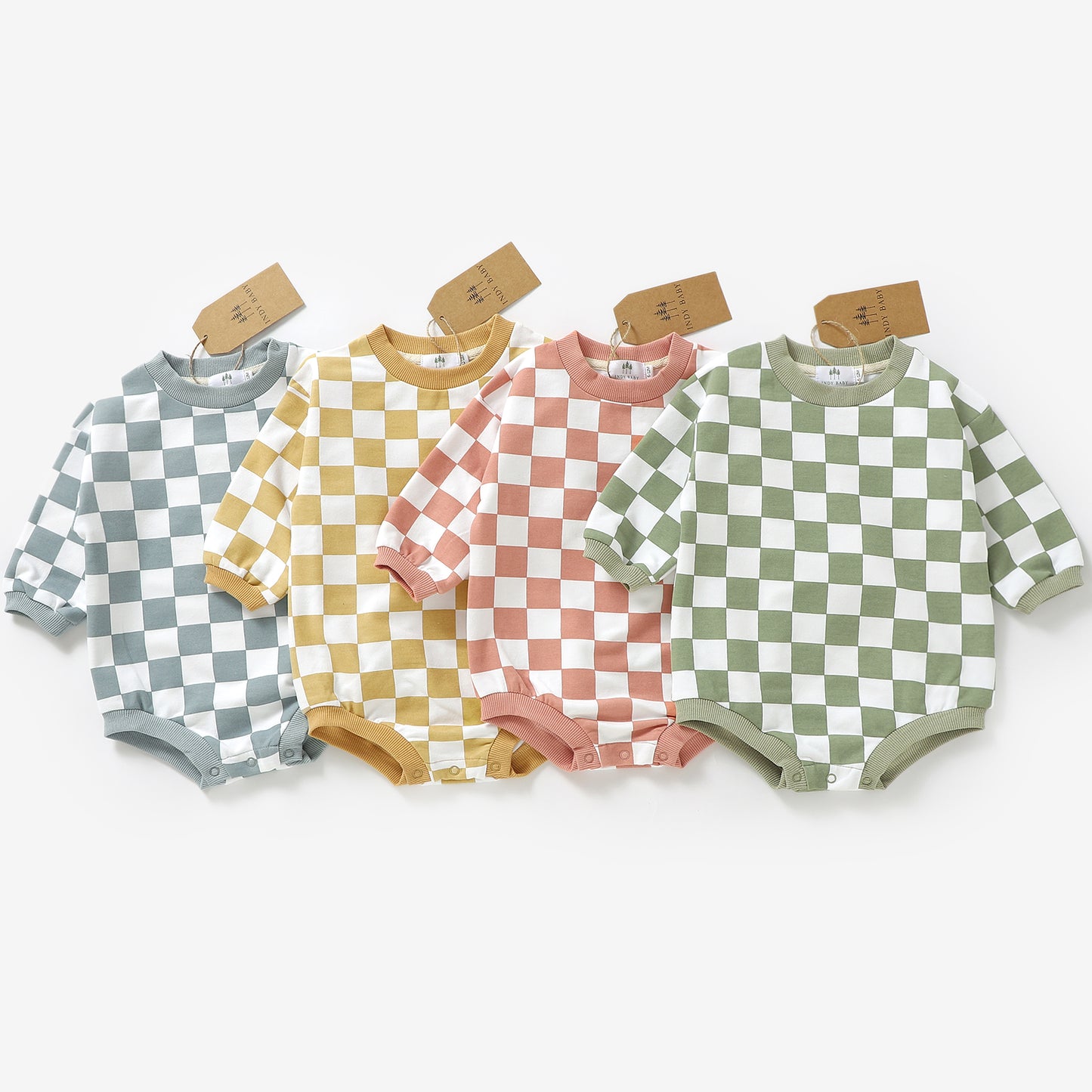 Checkered Sweatshirt Romper - Shark