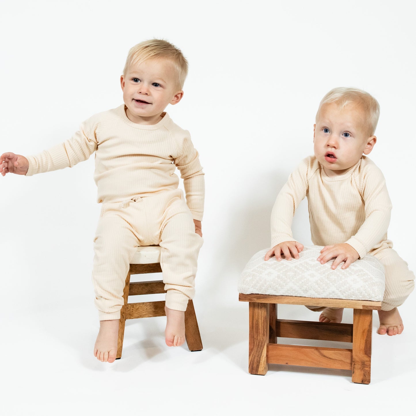 Long Sleeve Ribbed Set - Cream