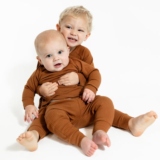 Long Sleeve Ribbed Set - Rust