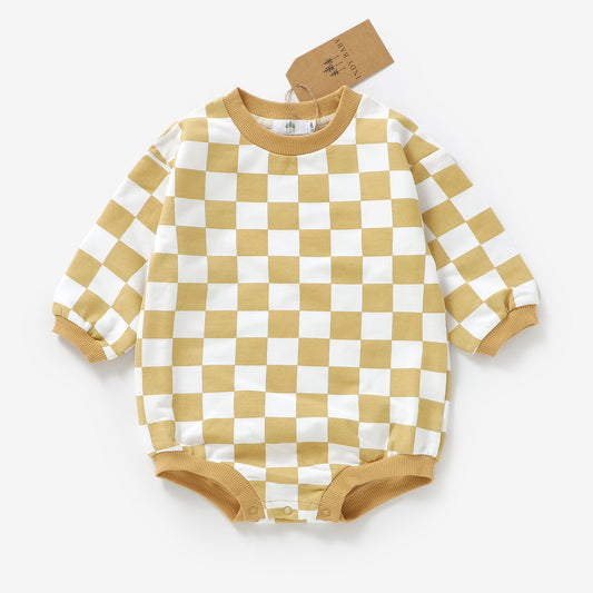 Checkered Sweatshirt Romper - Goldenrod