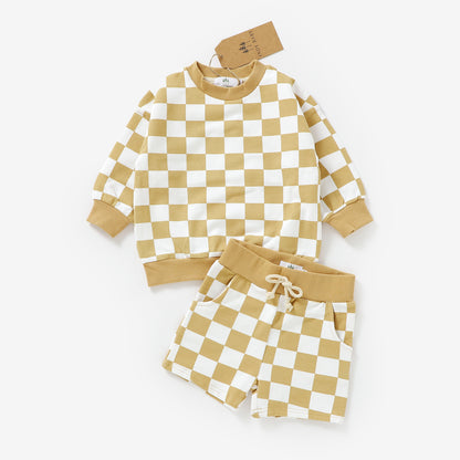 Checkered Matching Short Set - Goldenrod