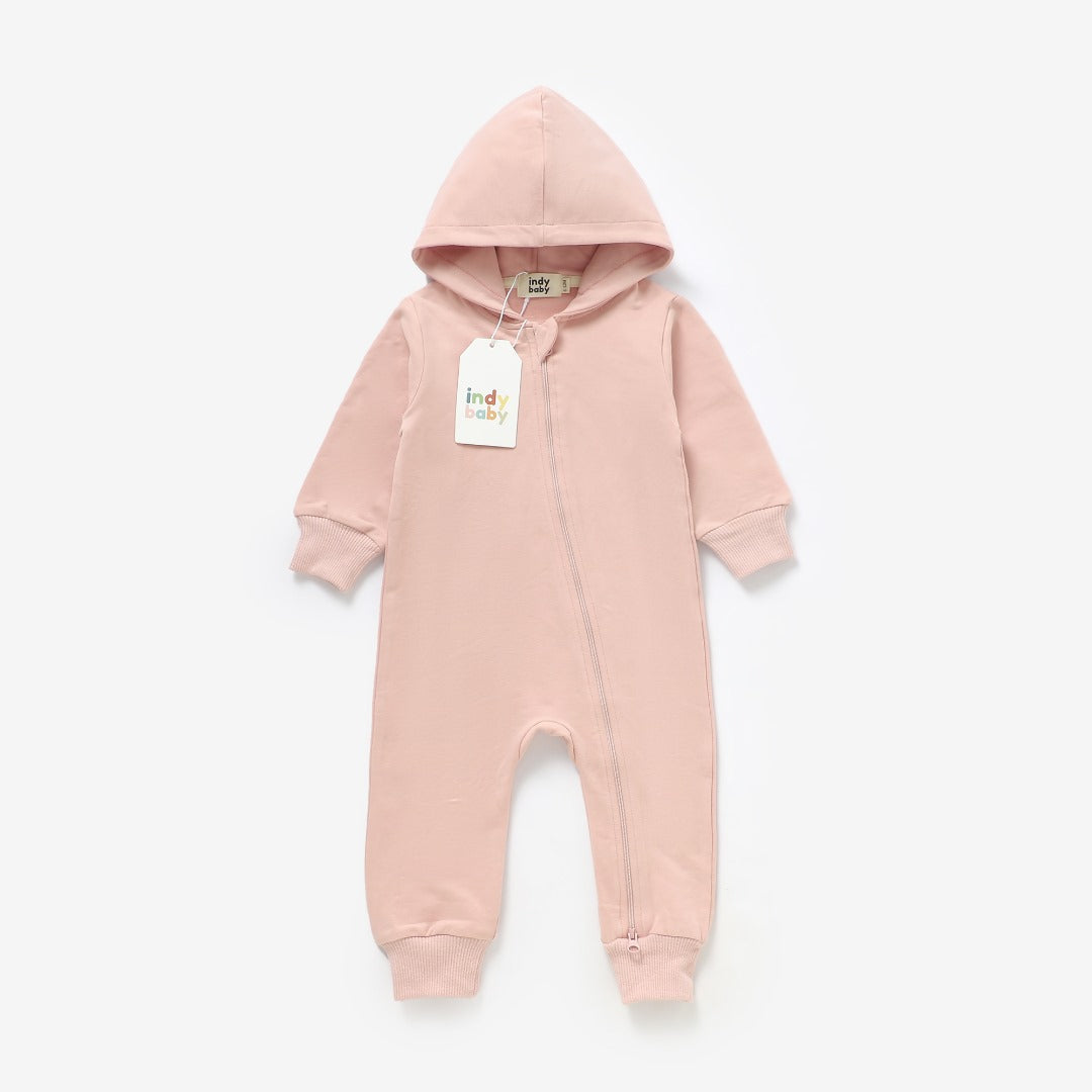 Zip Up Hoodie Romper - Petal